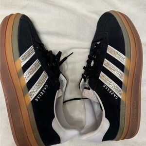 Adidas Gazelle Black and White Rhinestome Shoes